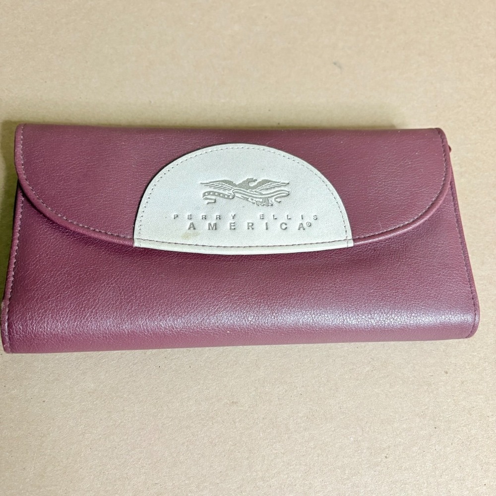 Vintage Perry Ellis America Checkbook Wallet Clutch Organizer Snap Case